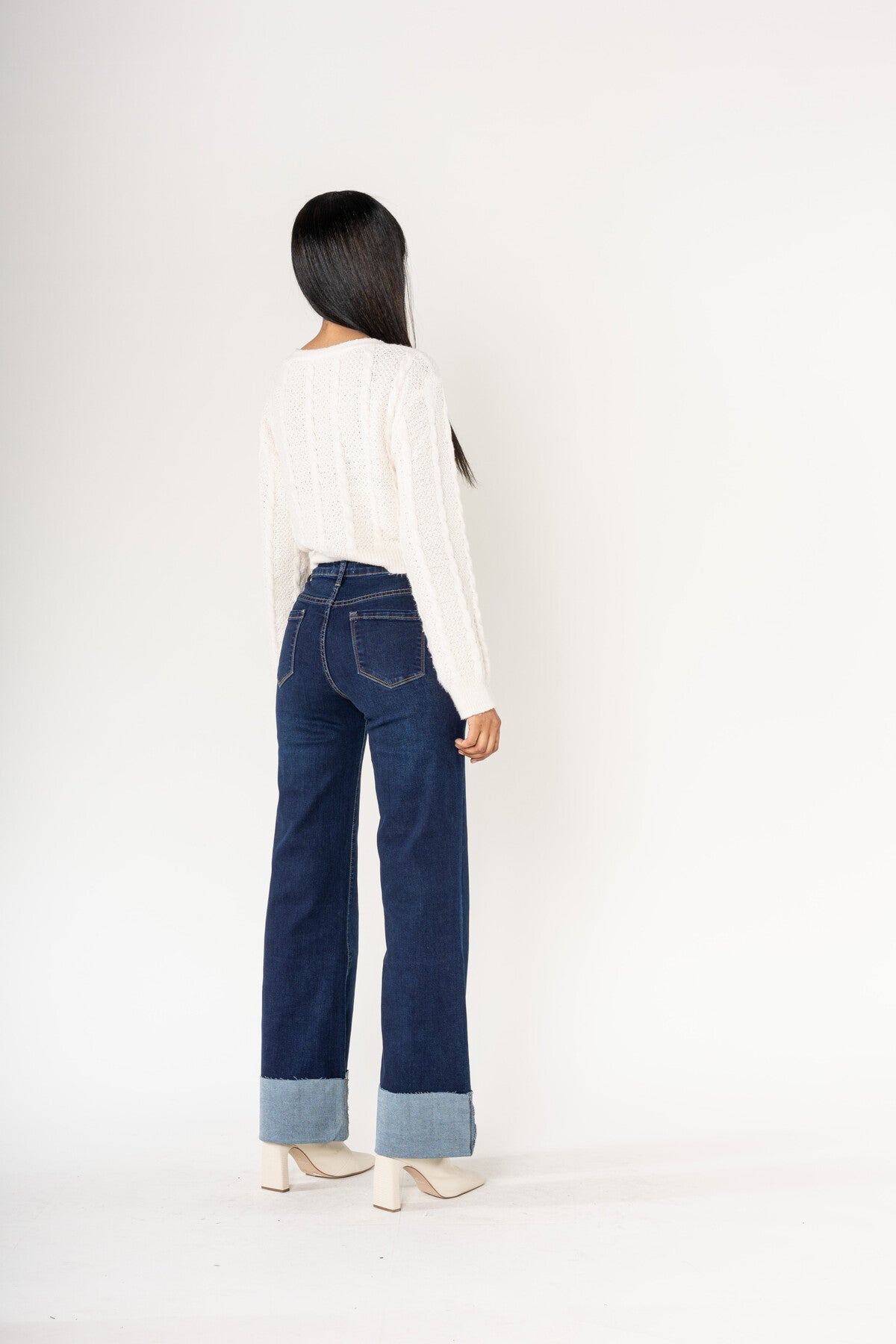 Nina Carter - Flare met omslag - Dark Denim