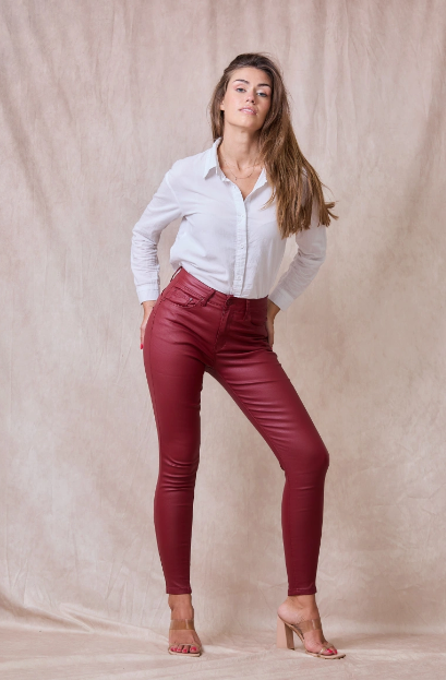 Ana & Lucy - Coated Pants - Dark Red