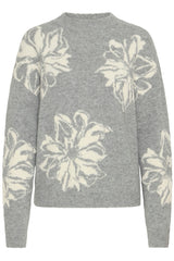 B.young - Jumper Omea Flower - Mid Grey Melange