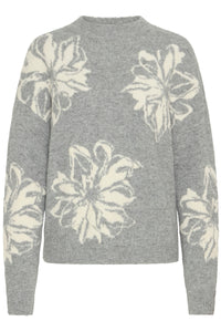 B.young - Jumper Omea Flower - Mid Grey Melange