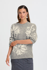 B.young - Jumper Omea Flower - Mid Grey Melange