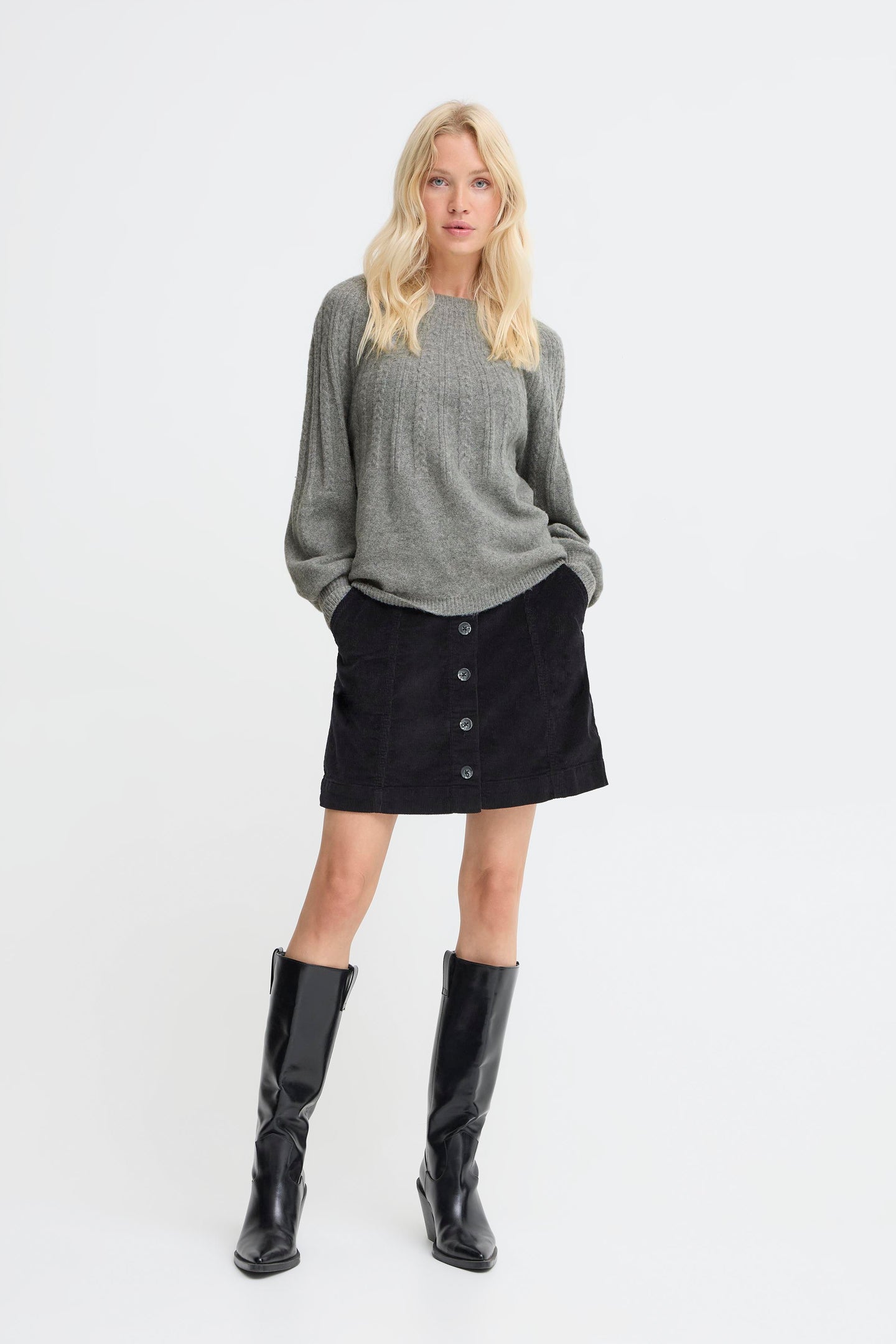 B.young - Cable Jumper Magge - Mid Grey Melange