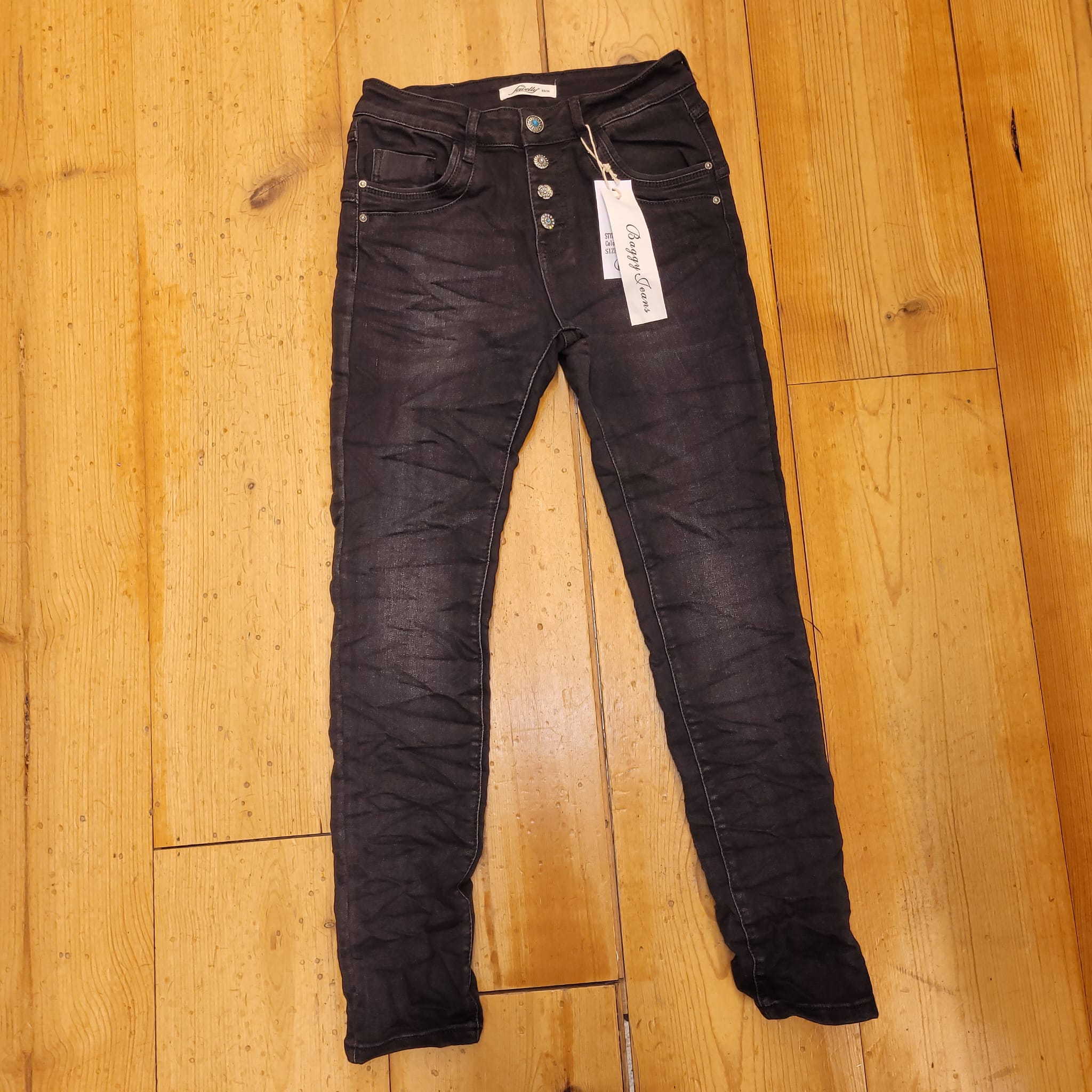 Jewelly Jeans - Black Used met sierknopen