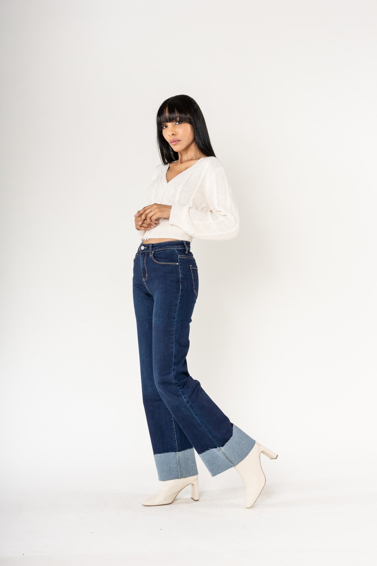 Nina Carter - Flare met omslag - Dark Denim