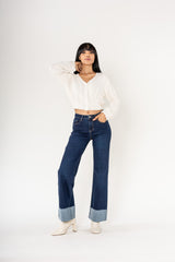 Nina Carter - Flare met omslag - Dark Denim